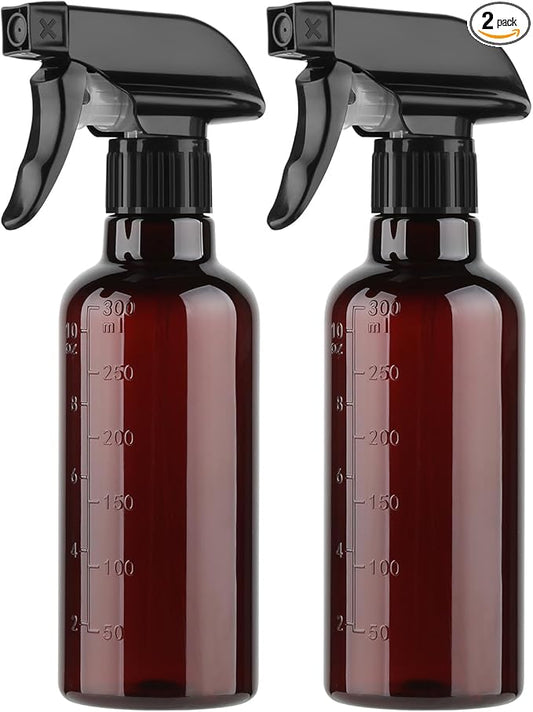 Plastic Spray Bottles (2 Pack 10 oz), Leakproof Adjustable Fine Mist & Jet Stream Nozzle, Premium BPA-Free Plastic Multi-Purpose for Hair, Plants, Cleaning (2 PACK AMBER)