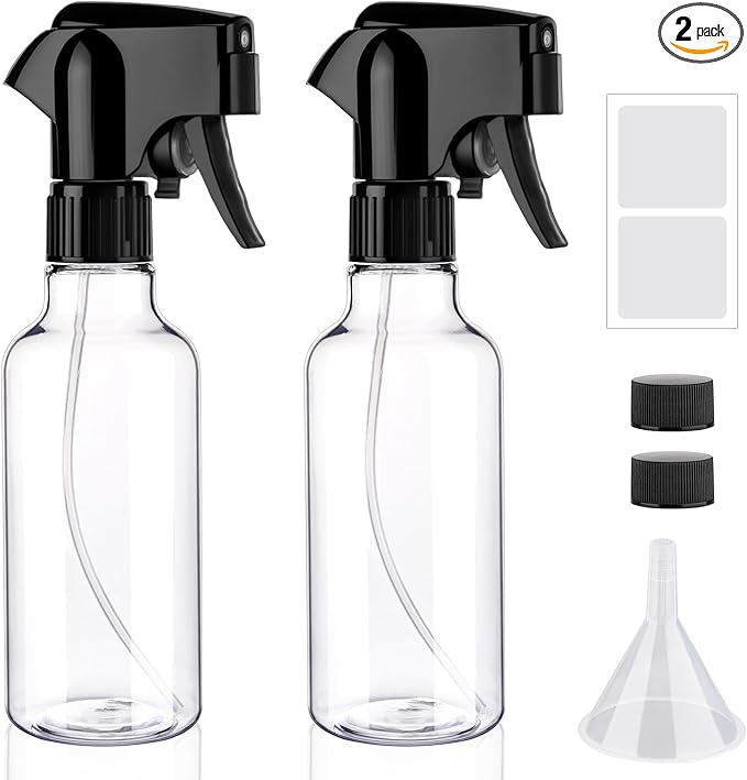 Plastic Spray Bottles 12oz Mist Spraying Bottle Continuous Mister Spray Bottle Heavy Duty Empty Water Spray Bottles for Hair, Cleaning Solutions, Plants，Essential Oils 2 Pack (Clear-2pcs)