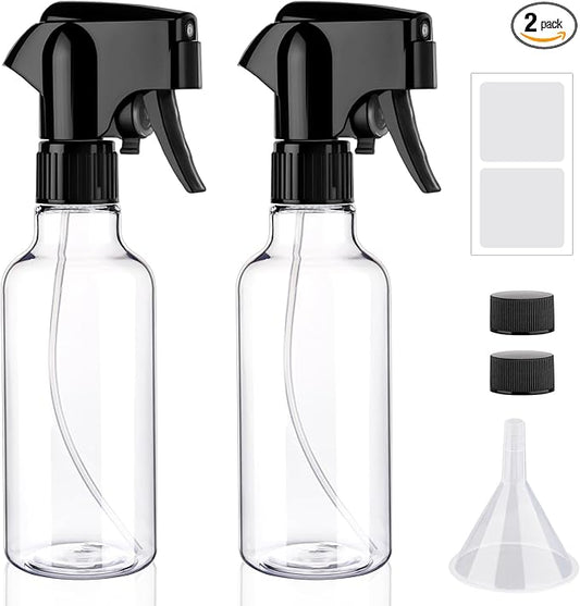 Plastic Spray Bottles 12oz Mist Spraying Bottle Continuous Mister Spray Bottle Heavy Duty Empty Water Spray Bottles for Hair, Cleaning Solutions, Plants，Essential Oils 2 Pack (Clear-2pcs)