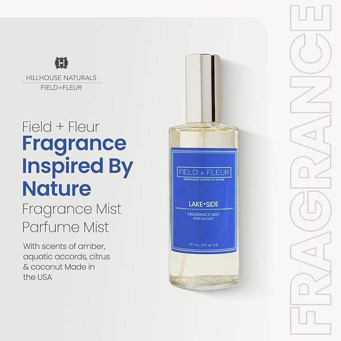 FIELD FLEUR Natural Room and Linen Spray, Non-Toxic Fragrance Mist With scents of amber, aquatic accords, citrus & coconut– Long-Lasting Room Spray for Home, Bedding – Made in USA, 4oz – Lake Side
