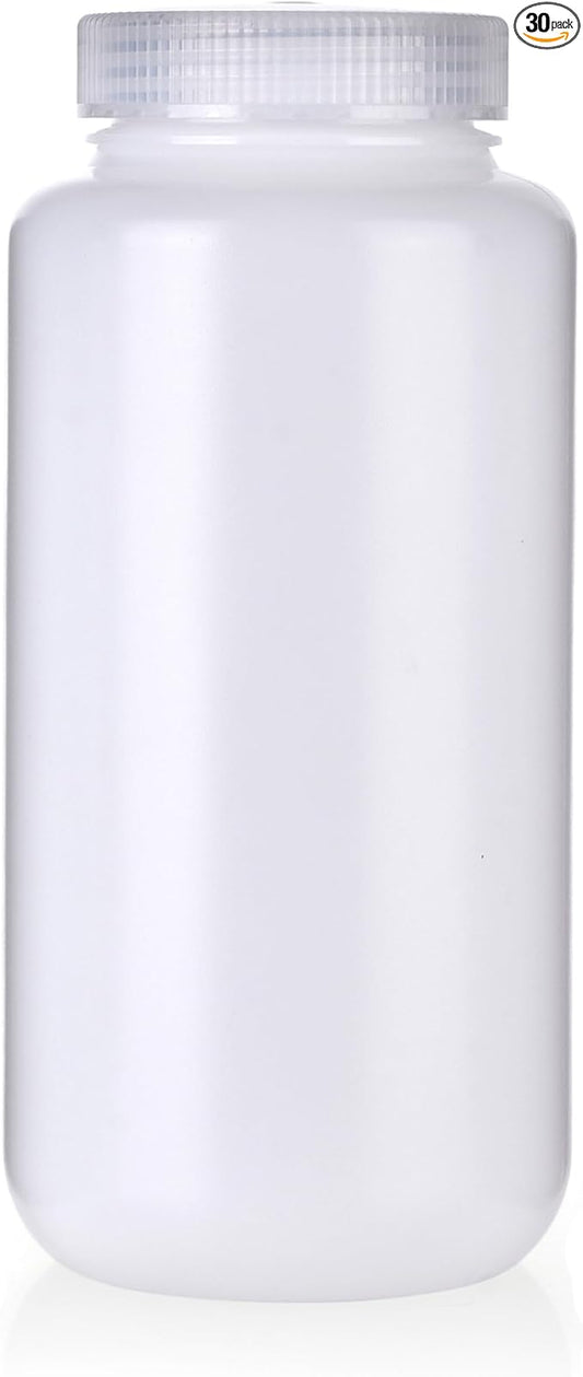 1000ml Plastic Reagent Bottle,Wide Mouth Reagent Bottle with Caps Designed for Laboratories,Classrooms (Nature，30 * 1000ML)