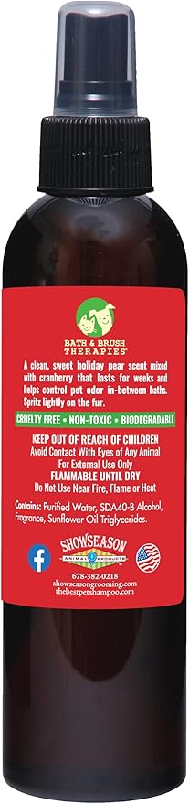 Showseason Animal Products Bath & Brush Therapies® Pear Berry Pet Cologne 4.5 oz. For Dogs | Long-Lasting Odor Eliminator | Cruelty-Free | Paraben-Free | Biodegradable | Made in The USA