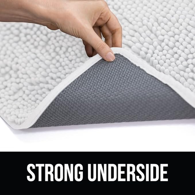 KANGAROO Bathroom Rugs, Chenille Soft Absorbent Bath Rug, Shaggy Shower Mat, Quick Dry Machine Wash Bathmat, Plush Carpet Mats for Tub, Bathtub and Room Home Decor Accessories, 30x20, White