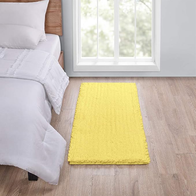 Walensee Large Bathroom Rug Non Slip Bath Mat (72x24 Inch Yellow) Water Absorbent Super Soft Shaggy Chenille Machine Washable Dry Extra Thick Perfect Absorbant Best Plush Carpet for Shower Floor