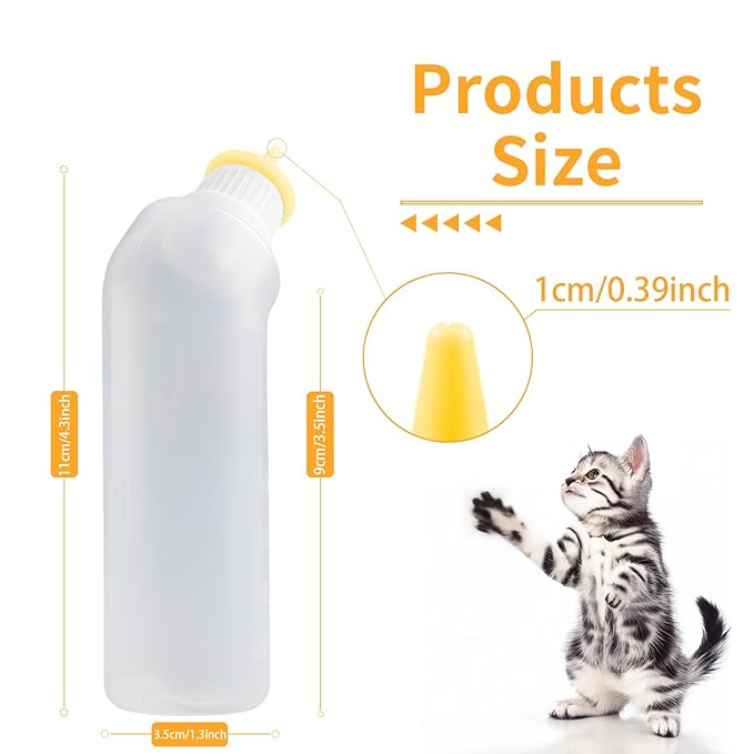 5Pack Kitten Bottle for Nursing Puppy Milk Kitten Bottles Feeding Kit Silicone Nipple for Newborn Pets Kittens, Puppy,Squirrel (Yellow)