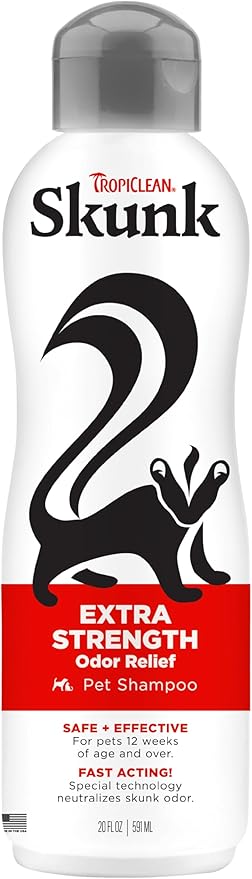 TropiClean Deodorizing Skunk Shampoo for Dogs - Extra Strength Skunk Odor Remover - 24 Hour Fast Relief - 20 oz