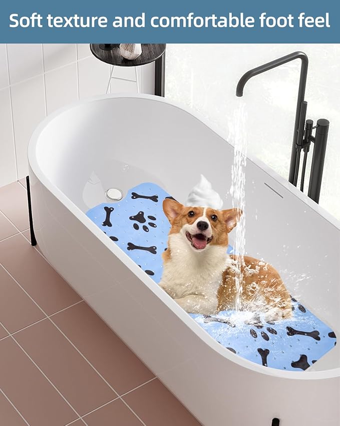 Dog Bath Mat for Tub Non-Slip Pet Bathtub Mat Fast Dry Dog Shower Attachment Mat Senior Friendly Dog Bath Supplies (Blue