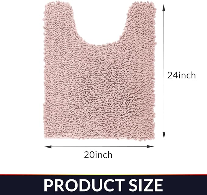 Walensee Bathroom Contour Rug Non Slip Toilet U Shaped Bath Mat (20x24, Dusty Pink) Water Absorbent Super Soft Shaggy Chenille Machine Washable Dry Extra Thick Perfect Absorbant Best Plush Carpet