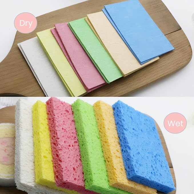 Compressed Cellulose Kitchen Sponges – 100% Natural, Biodegradable & Eco-Friendly – Space-Saving, Non-Scratch Cleaning Sponges for Dishes, Counters & More – 12 Pack