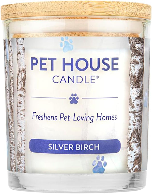 One Fur All Pet House Silver Birch Candle Plant-Based/Soy - Clean Burning Christmas Candles, Long Lasting Pet Odor Scented Candle for The Holiday