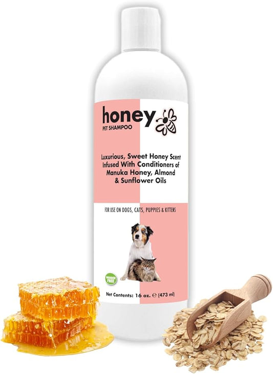 Honey Pet Shampoo for Dogs and Cats 16 oz. | Cruelty-Free | Paraben-Free | Biodegradable and Non-Toxic | Made in The USA