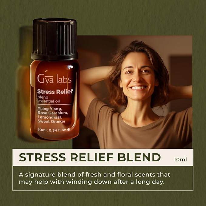 Gya Labs Stress Relief Essential Oil Blend for Diffuser & Aromatherapy - 100% Pure Natural Stress Relief Oils for Calming Diffusion, Soothing & Self-Care (0.34 Fl Oz)