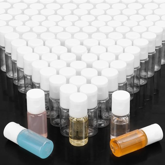 200 Pack 0.35 oz Plastic Bottles with Top Caps, Clear Empty 10 ml Flip Top Cosmetic Bottles for Lotion and Shampoo, Travel-Friendly, BPA-Free