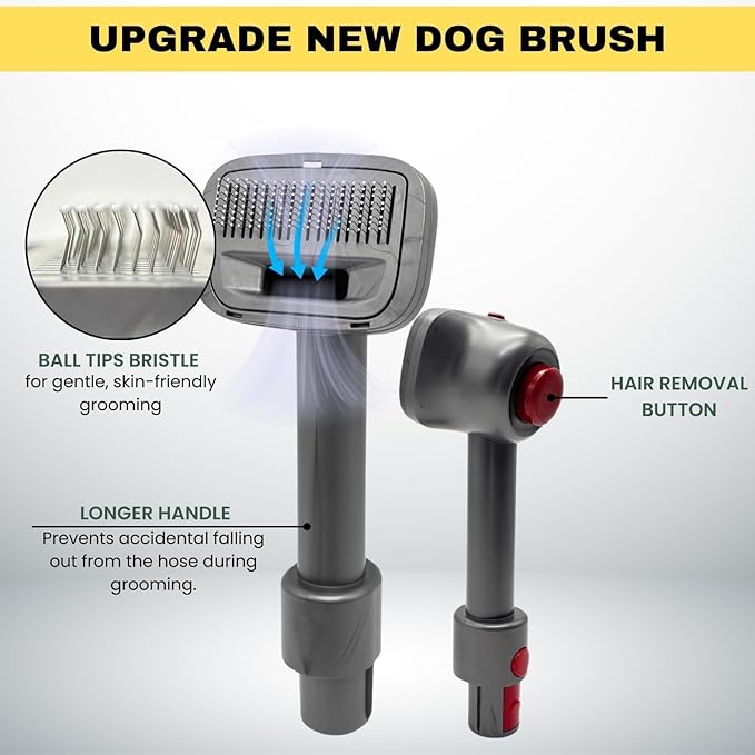 1.25" Pet Hair Grooming Brush Vacuum Attachment for Dogs Cats with Vacuum Extension Hose (Up to 138" Long) – Compatible with Most Standard Vacuum Cleaners with 1-1/4" (32mm) Outer Diameter Hoses