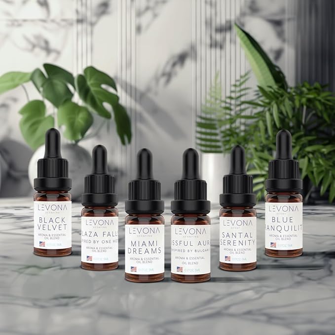 Levona Scent Essential Oils Set -Home Luxury Scents for Diffusers & Humidifiers, Ideal for Home Fragrance, Air Freshening, & Odor Elimination, Gift Pack, Made in USA - 5 ml, Pack of 6