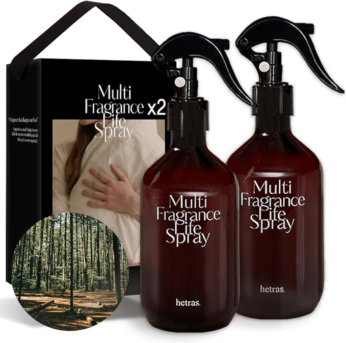 hetras Multi Fragrance Life Spray 10.14 fl oz x 2 Pack | Jeju Saryeoni Forest - Citrus & Greenery Scent | Non-Aerosol Odor Freshener Room Mist for Room, Closet, Fabric | Infused with Essential Oils