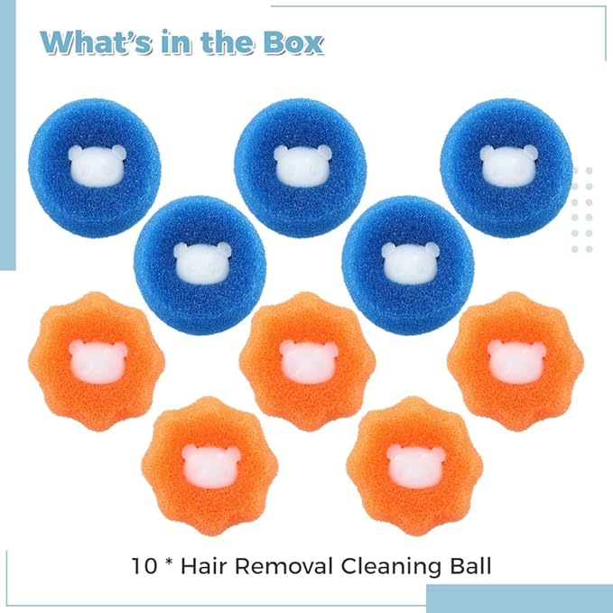 10 Pcs Reusable Hair Removal Cleaning Balls, Anti-Winding Laundry Hair Catcher, Hair Remover Sponge for Washing Machine, Pet Hair Remover Balls