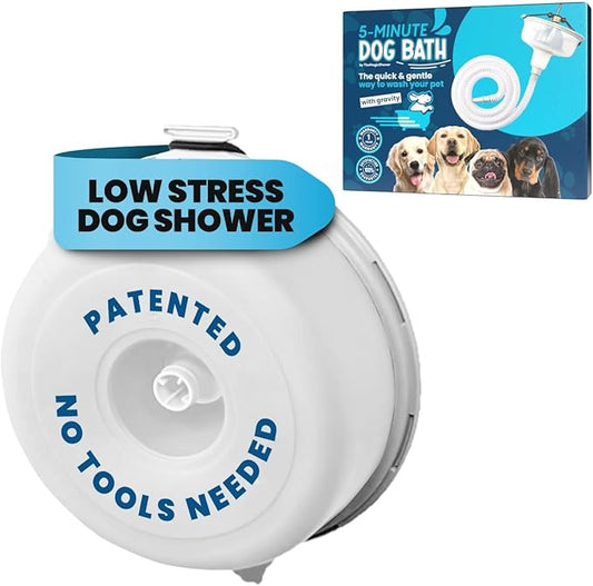 5-MinutePetBath Dog Bath Hose Attachment - Shower Head Accessory for Dog Washing - Low Stress Pet Shower - Portable Wash Station for Grooming, Rinse & Cleaning - Attachable Bathing Essential - Clear