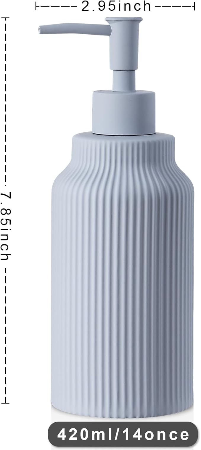 Modern Ceramic Soap Dispenser for Bathroom，14oz Ceramic Soft Touch Hand Lotion Dispenser with Pump，Liquid soap Dispenser for Kitchen Rubber Paint (Blue)