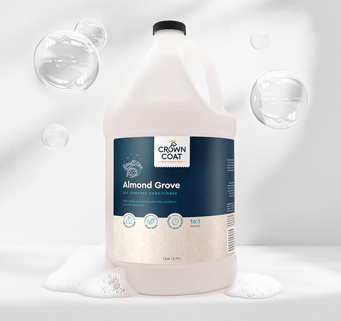 Crown Coat Almond Grove All Purpose Dog Conditioner, 1 Gallon - New Long Lasting Fragrance Technology, Professional Grooming Grade, Naturally Derived Ingredients, Soothes and Strengthens The Coat