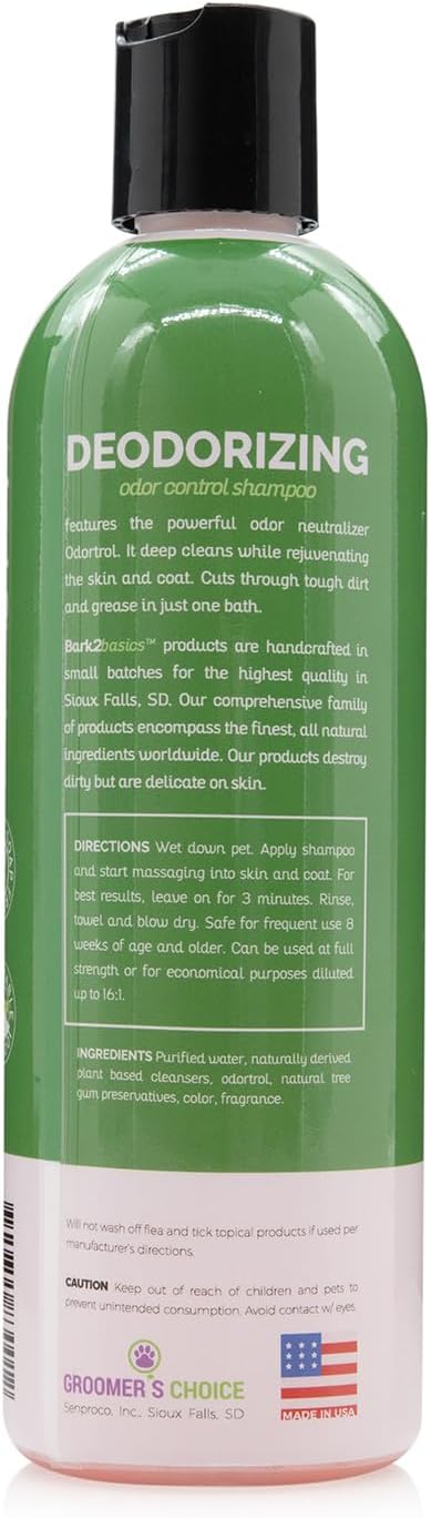 Bark2Basics Deodorizing Dog Shampoo, 16 oz - Powerful Odor Neutralizer Odortrol, Naturally Derived Ingredients, Eliminates Smelly Pet Odors, Professional