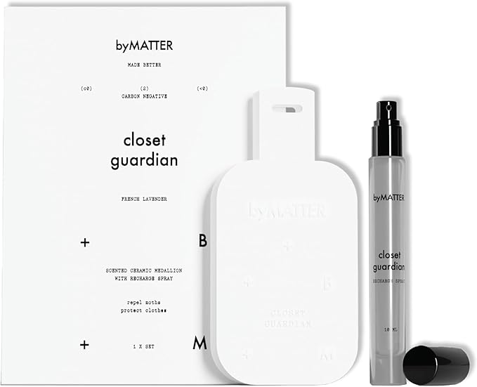 byMATTER Closet Guardian Natural Lavender Spray – Air Freshener, Hanging Ceramic Plate & French Lavender Spray, Fragrance Set for Wardrobes, Drawers & Clothing (200G / 7. Fl Oz)