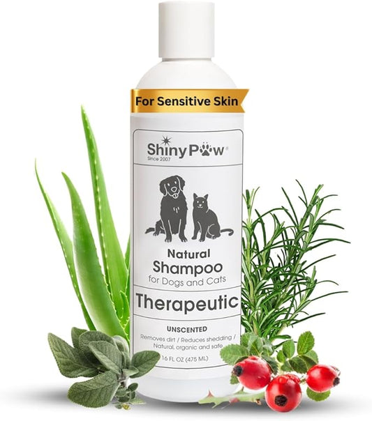 Unscented Dog Shampoo for Sensitive Skin by Shiny Paw 16 oz | Hypoallergenic Tearless Dog Shampoo Itchy Skin Relief | Dandruff Free | Made in USA