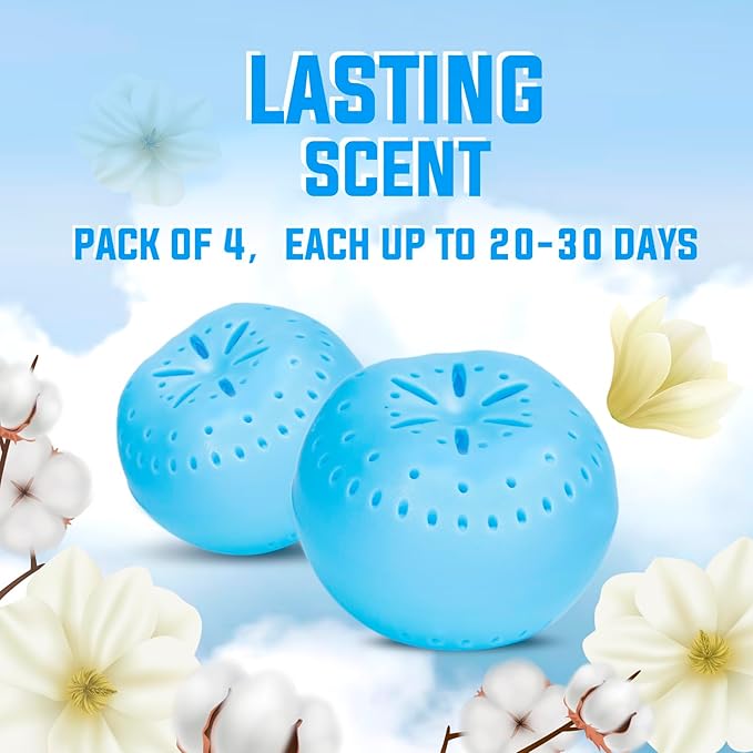 4 Pack Baking Soda Deodorizers, Fresh Scent Shoe Deodorizer Balls, Air Freshener for Home, Odor Eliminator for Closets Bathroom Pets, Up to 80 Days