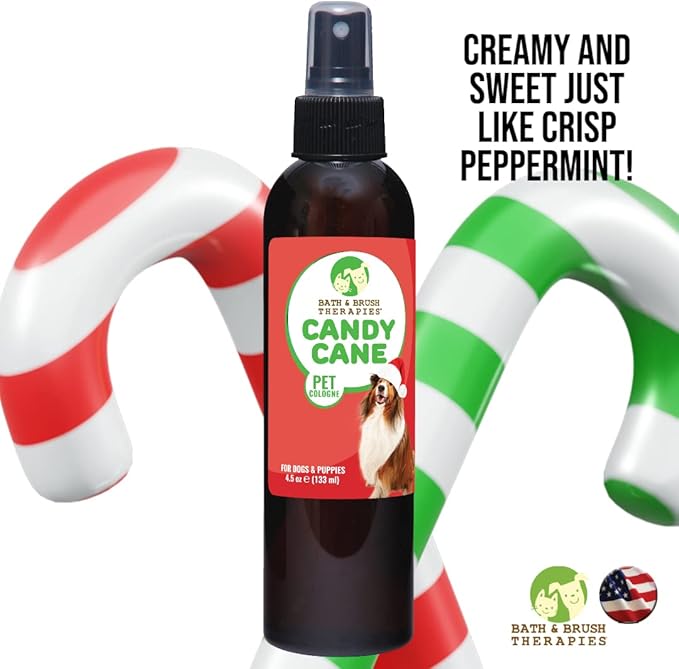 Showseason Animal Products Bath & Brush Therapies® Candy Cane Dog Cologne 4.5 oz | Dog Perfume Long Lasting | Deodorizing Spray