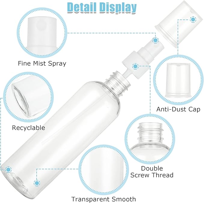 30Pcs 4oz Clear Plastic Spray Bottles with Caps, Small Plastic Fine Mist Spray Bottles, Refillable Empty Fine Mist Spray Bottle, Travel Spray Bottle with Funnel