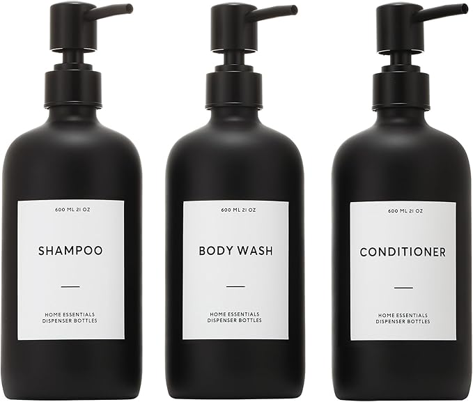 HOMCDALY Shampoo and Conditioner Dispenser, 21oz 3-Pack Refillable Shampoo and Conditioner Bottles, Empty Bathroom Shower Pump Dispenser (21oz-Black
