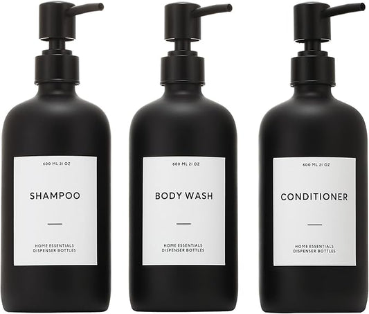HOMCDALY Shampoo and Conditioner Dispenser, 21oz 3-Pack Refillable Shampoo and Conditioner Bottles, Empty Bathroom Shower Pump Dispenser (21oz-Black