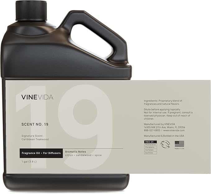 VINEVIDA [Gallon (128 Fl Oz)] Caribbean Teakwood Fragrance Oil for Cold Air Diffusers, Essential Oils for Diffuser Oil Refill & Air Freshener Room Spray