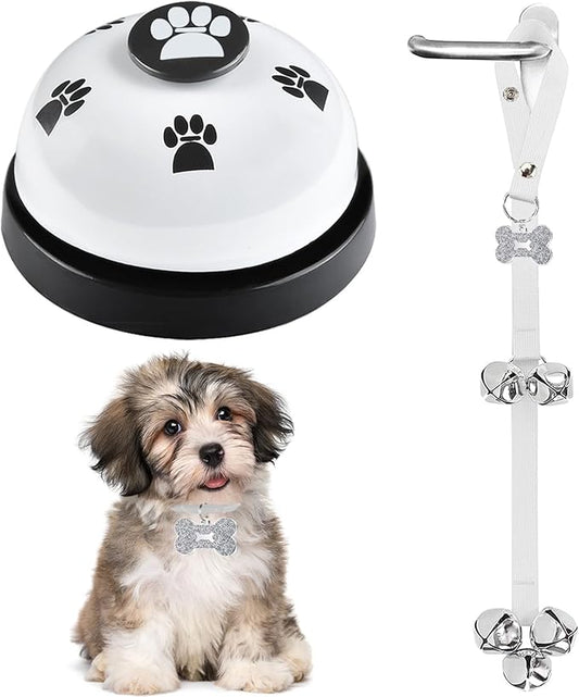 2 Pack Dog Door Bells, Dog Doorbell to go Outside Puppy Train Bell for Dogs to Ring to go Potty, Puppy Toilet Training Bell Jingle Bells for Door Knob (White)