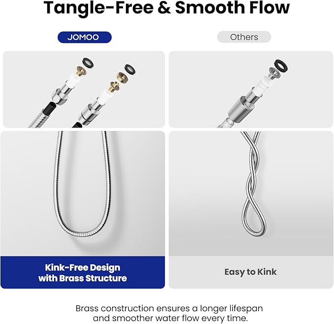 JOMOO Shower Hose, 99 Inch Extra Long Flexible Stainless Steel Handheld Shower Hose Extension with Brass Insert and Nut, EPDM Inner Tube, Anti-Kink Chrome Shower Head Hose Replacement