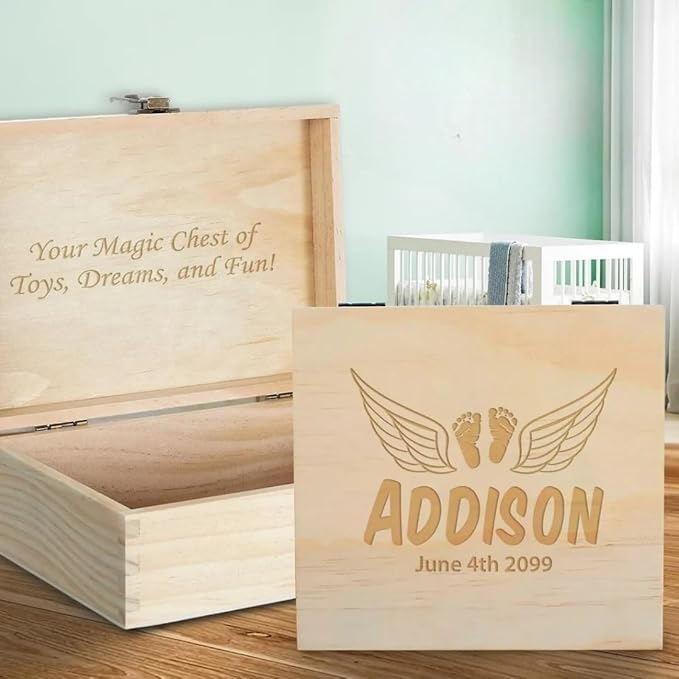 Personalized Baby Memory Box for Keepsakes Custom Engraved Wooden Newborn Gift Box with Lid - Baby Shower Gifts for Boys Girls Keepsake Chest - Storage Boxes for Photos Milestones First Year Treasures