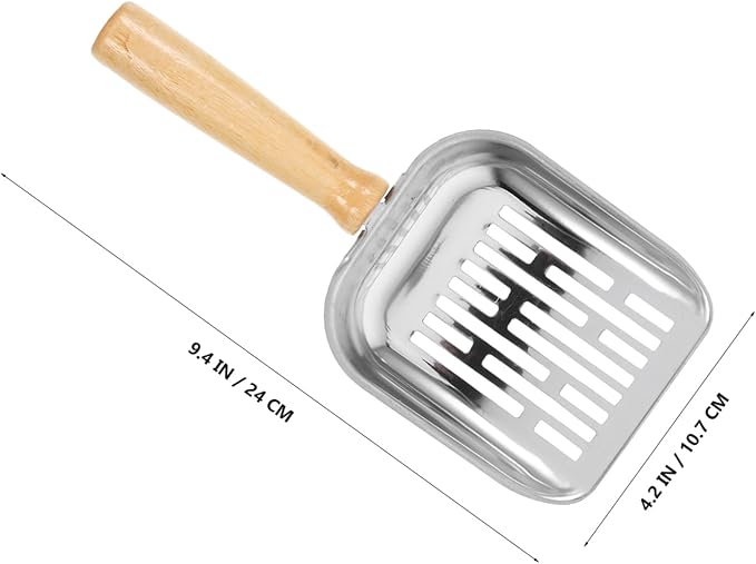 HEMOTON Heavy Duty Metal Cat Litter Scoop with Long Handle Non-Stick Stainless Steel Poop Scooper for Litter Box