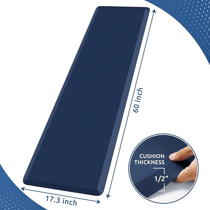 KitchenClouds Kitchen Mat Cushioned Anti Fatigue Kitchen Rug 17.3"x60" Waterproof Non Slip Kitchen Rugs and Mats Standing Desk Mat Comfort Floor Mats for Kitchen House Sink Office (Blue)