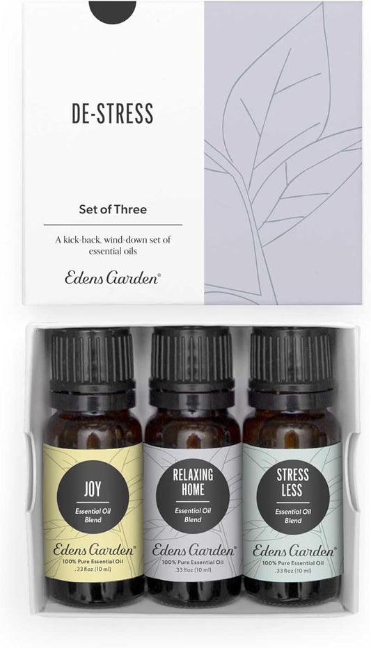 Edens Garden De-Stress Essential Oil 3 Set – 100% Pure Therapeutic Grade Aromatherapy Blends for Relaxation & Stress Relief Gift Set – No Fragrance Oil & Undiluted for Home Diffusers, 10 ml/ 3 Pack