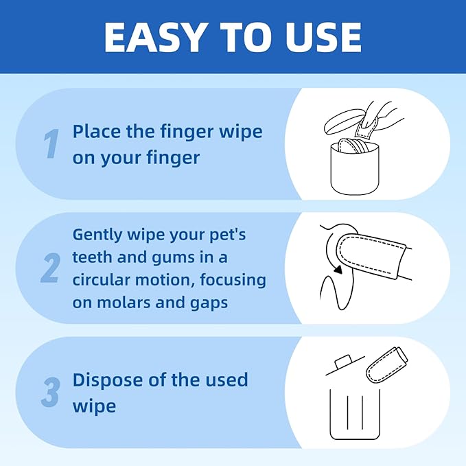 No-Rinse Dog Teeth Cleaning Wipes - Cat & Dog Fresh Breath Pet Dental Finger Wipes, Dog Toothbrush Dental Wipes to Easy Remove Plaque & Tartar, Gently Cleans Discharge (50 Count, Unscented)