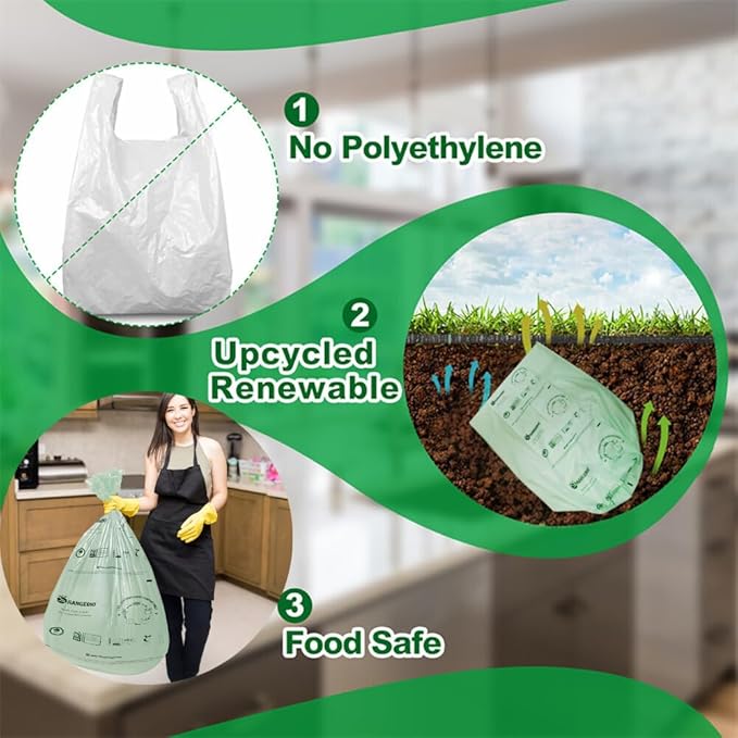 100% Certified Home Compostable Trash Bags, 55 Gallon, 60 Count, 1.5 Mils Extra Thick 38 x 56 Inches, 208 Liter, Compostable Liners, ASTM D6400 EN 13432 US BPI & OK Compost Home Certified