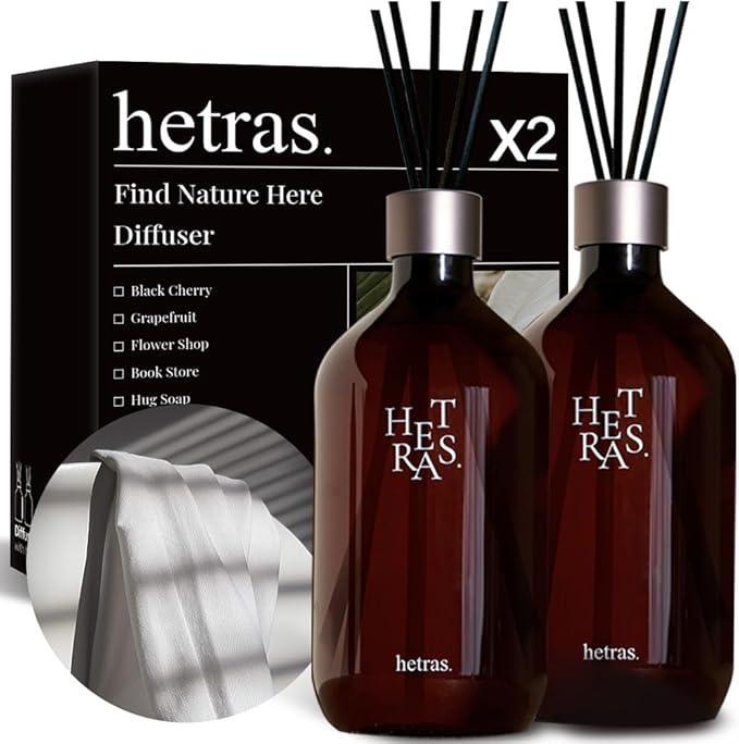 hetras Premium Reed Diffuser Set 16.9 fl.oz. 2 Pack | White Shirt - Clean Linen Scent | Long-Lasting Luxury Fragrance with 10 Reed Sticks for Home & Office | Gifts for Loved One