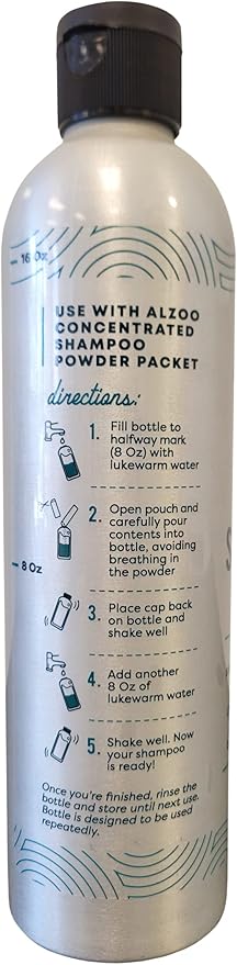 ALZOO Reusable, Refillable Shampoo Bottle for Dogs, Fill with Water & Concentrated Shampoo Powder, Recyclable Aluminum, Holds 16 Fl. Oz.