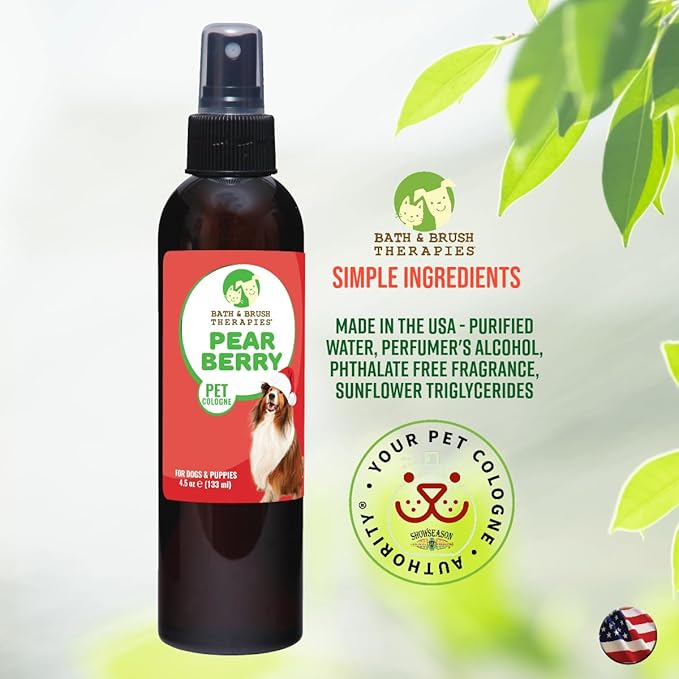 Showseason Animal Products Bath & Brush Therapies® Pear Berry Pet Cologne 4.5 oz. For Dogs | Long-Lasting Odor Eliminator | Cruelty-Free | Paraben-Free | Biodegradable | Made in The USA