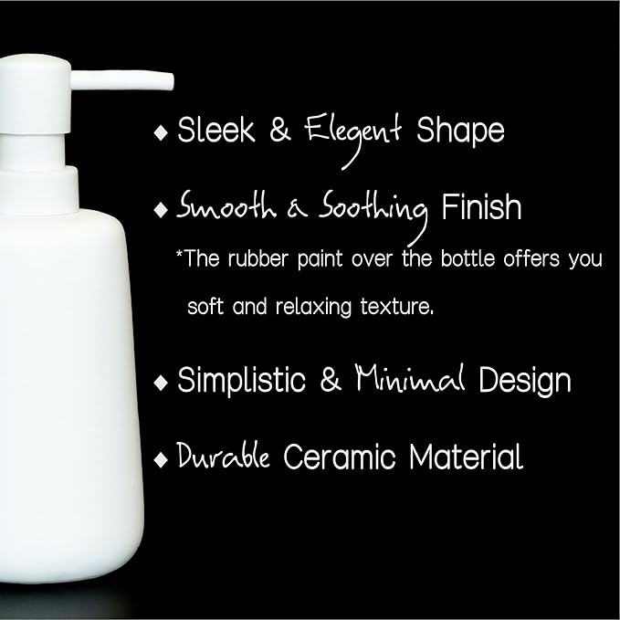 2 Pack Matte White Ceramic Soap Dispenser, 13 oz Refillable Bathroom or Kitchen Countertop Dispenser with Soft Touch Rubber Coating, Matte White