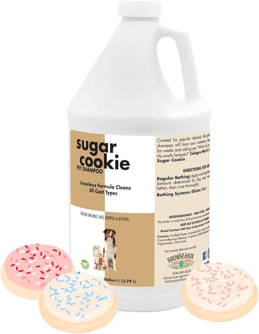 Showseason® Sugar Cookie Pet Shampoo 1 Gallon | Long-Lasting Odor Eliminator | Paraben-Free | Biodegradable and Non-Toxic | Made in The USA