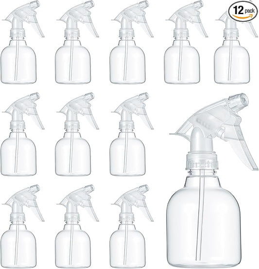 12 Pcs 8 oz Empty Plastic Spray Bottle with Trigger Sprayers Pet Adjustable Head from Fine to Stream Refillable for Hair, Plants, Cooking, Pets, Bath, Beauty, Cleaning, No Leakage (Clear)