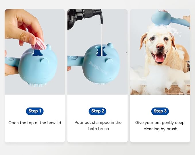 Dog & Cat Grooming Brush: Soft Shampoo Dispenser for Bathing, Deep Cleaning Supplies for Short and Long Hair Pets