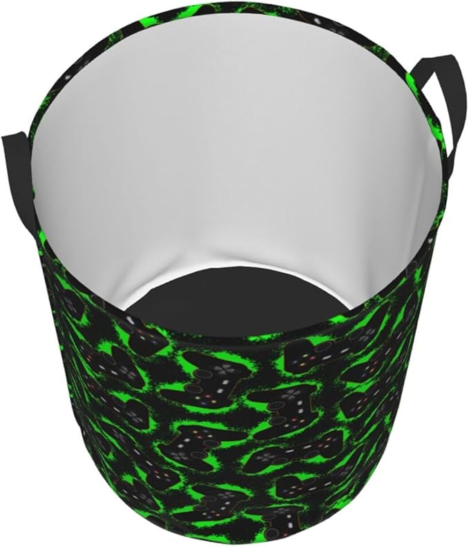 Game Joystick Laundry Hamper Bag With Waterproof Liner - Gamer Gamepad Round Laundry Basket Foldable Clothes Storage Organizer For Bathroom Bedroom Nursery Dorm, M-19.6"X 15.7"