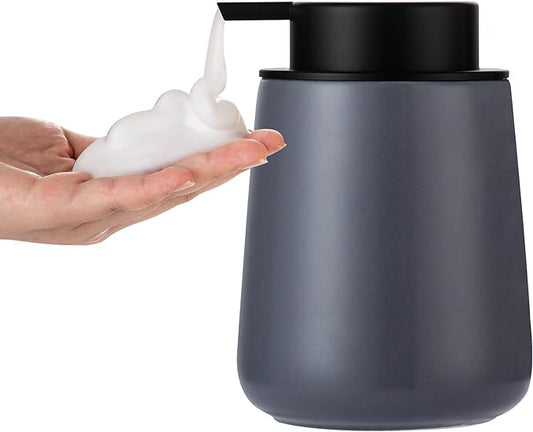 Enra Foaming Soap Dispenser,12 oz Foam Ceramic Hand Soap Dispenser, for Bathroom,Kitchen with Easy-to-Press Pump (Gray Poam Type)